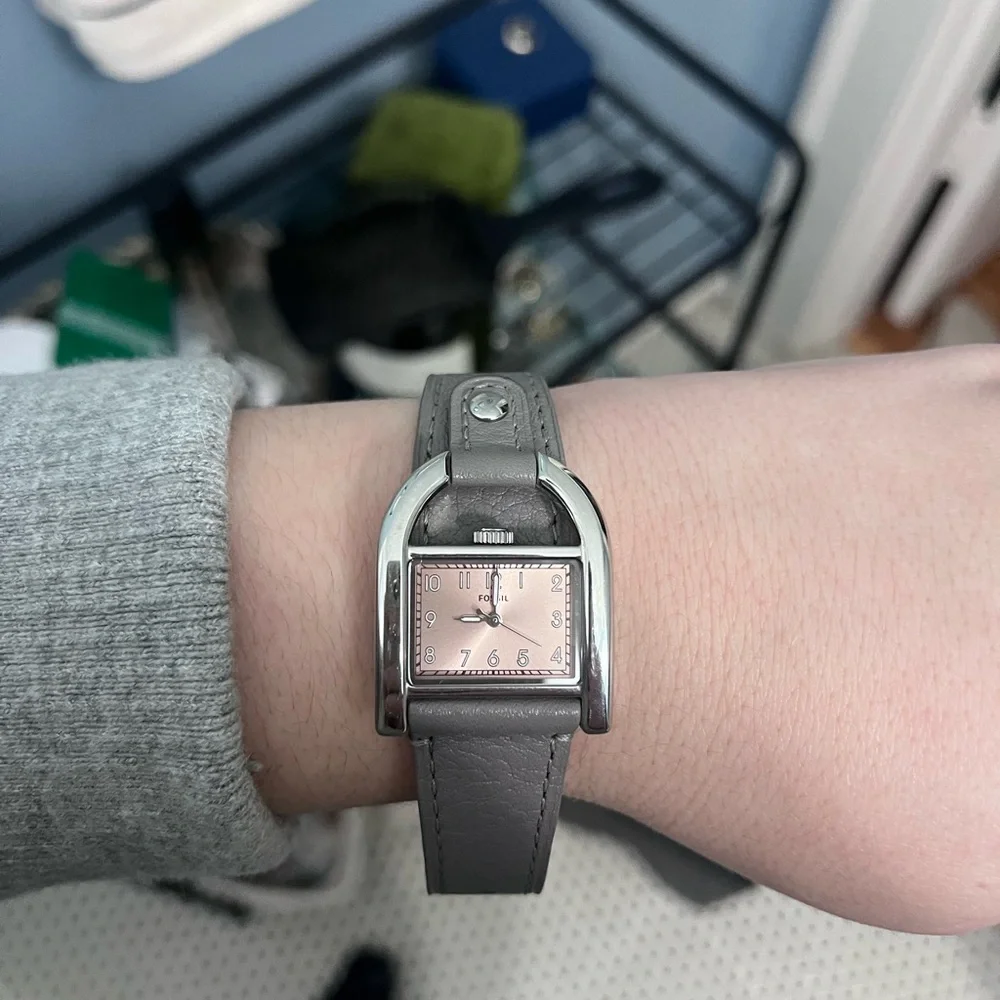 Gray Leather Strap Watch with Silver Accents - Picture 3 of 3